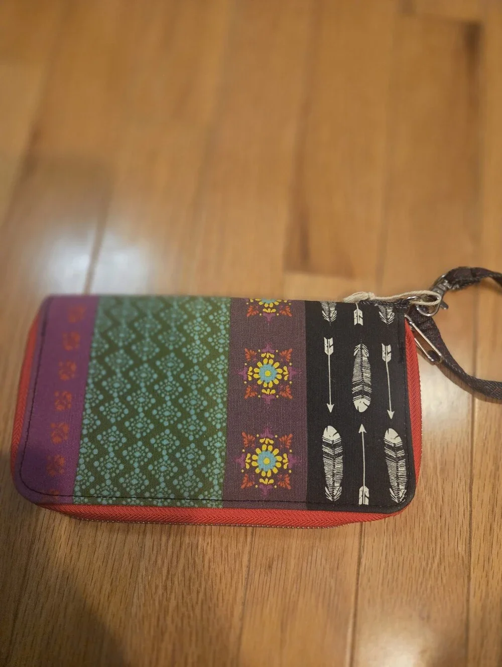 Natural Life Boho Patchwork Fabric Zip Around Wallet Wristlet NWT